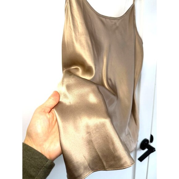 Women’s 100% Silk Camisole Tank Bronze Gold Sleeveless Top Quiet Luxury Holiday - Picture 4 of 6